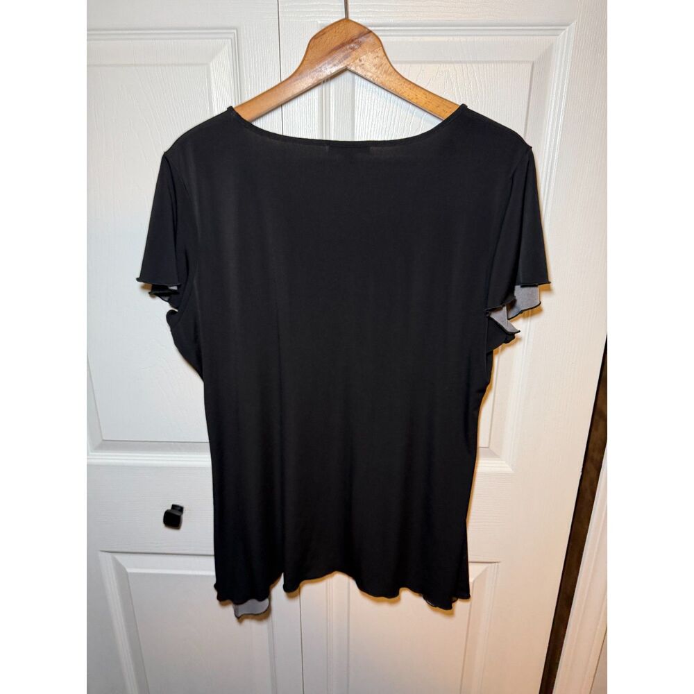 Notations Black Floral Graphic Flutter Sleeve Top Women's XL - Picture 2 of 4